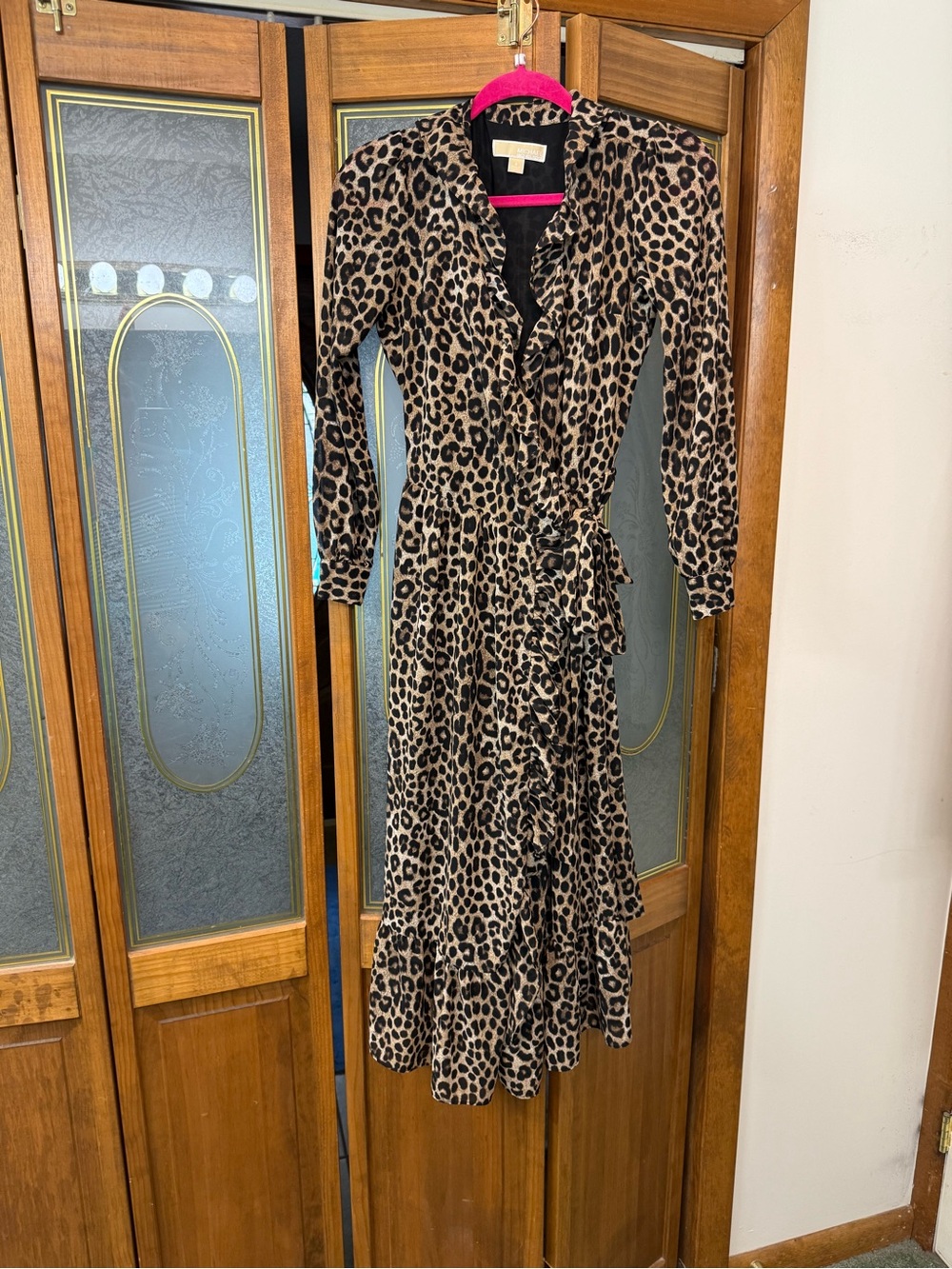 MICHAEL KORS ladies leopard Print Long Sleeve Wrap Dress in Brown. LIKE NEW